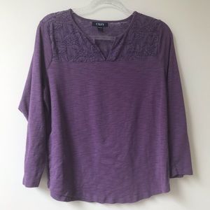 Chaps Purple Space Dyed Lace Yoke Cotton Top